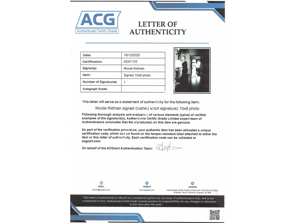 Nicole Kidman signed authentic genuine signature. COA UACC Nicole Kidman signed authentic genuine signature. COA UACC