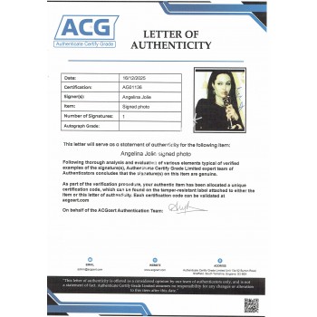 Angelina Jolie signed authentic genuine signature. COA UACC