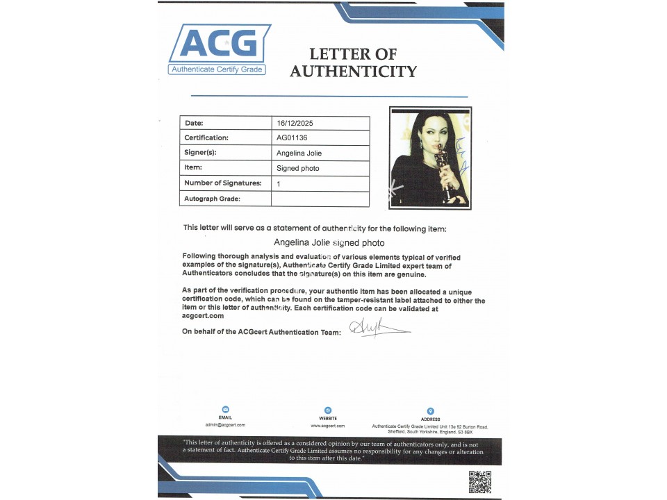 Angelina Jolie signed authentic genuine signature. COA UACC