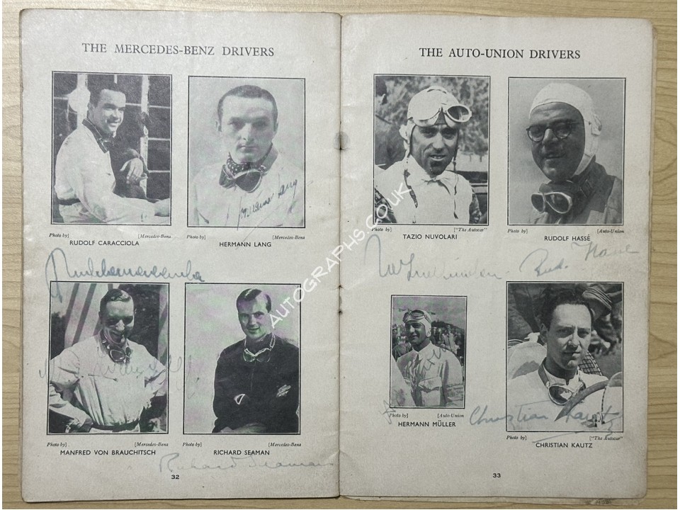 Donington 1938 Signed Programme. Nuvolari, Seamon, Lang and others.