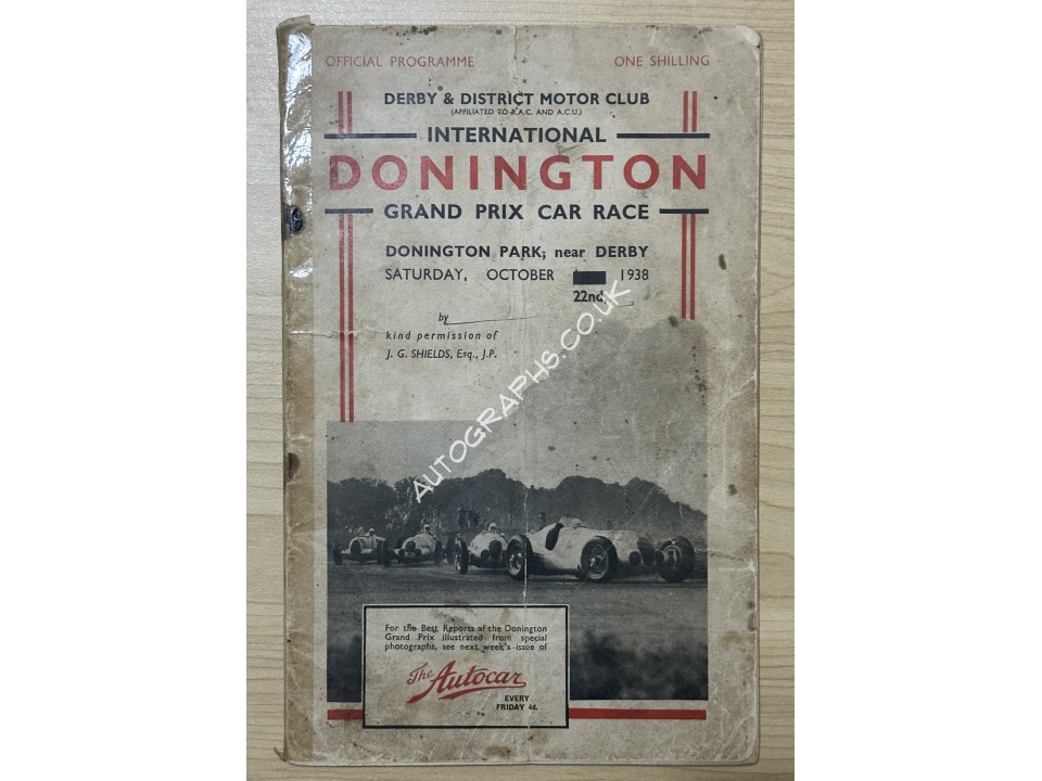 Donington 1938 Signed Programme. Nuvolari, Seamon, Lang and others.