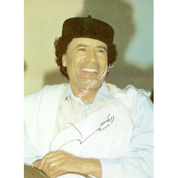 Muammar el Gaddafi genuine authentic signed autograph signatures photo. COA UACC