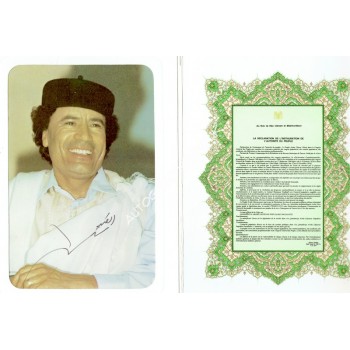 Muammar el Gaddafi genuine authentic signed autograph signatures photo. COA UACC