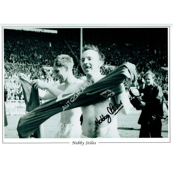 Nobby STILES Manchester Utd Signed Autograph 16x12 England 1966 Photo. COA UACC
