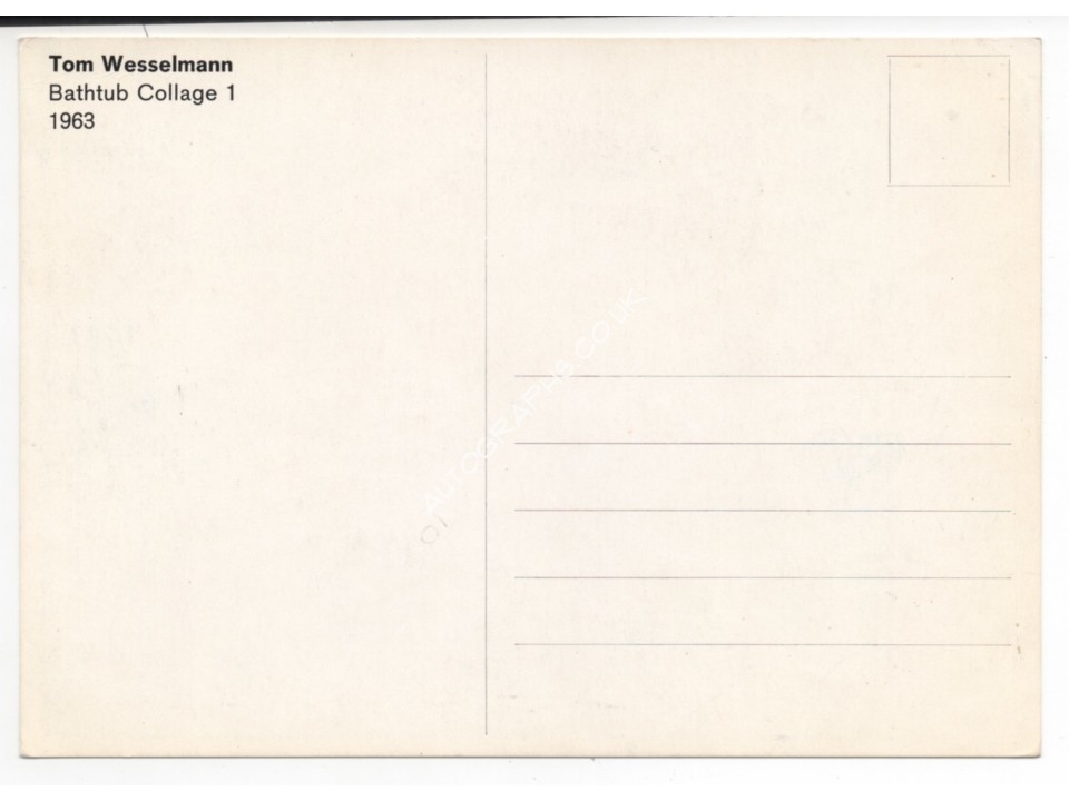 Tom Wesselmann authentic original signed colour postcard. COA UACC