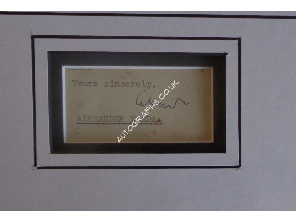 Alexander Korda genuine authentic signature autograph display. COA UACC