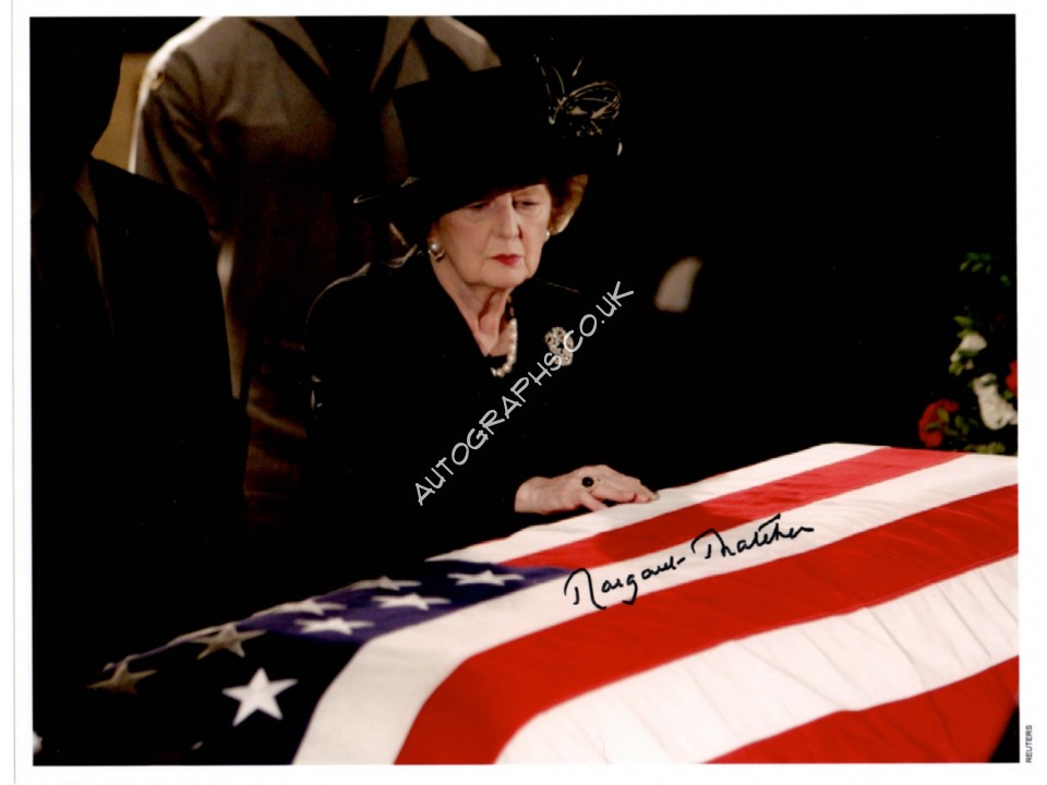 Margaret Thatcher Reagan Funeral authentic genuine signed autograph photo. COA UACC