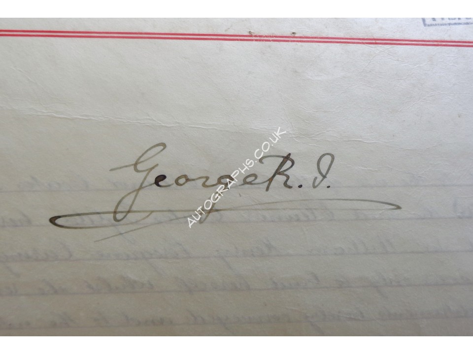 King George V genuine authentic autograph signed document. COA UACC