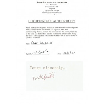 Mahatma Gandhi original authentic genuine autograph - Framed. COA UACC Mahatma Gandhi original authentic genuine autograph - Framed. COA UACC