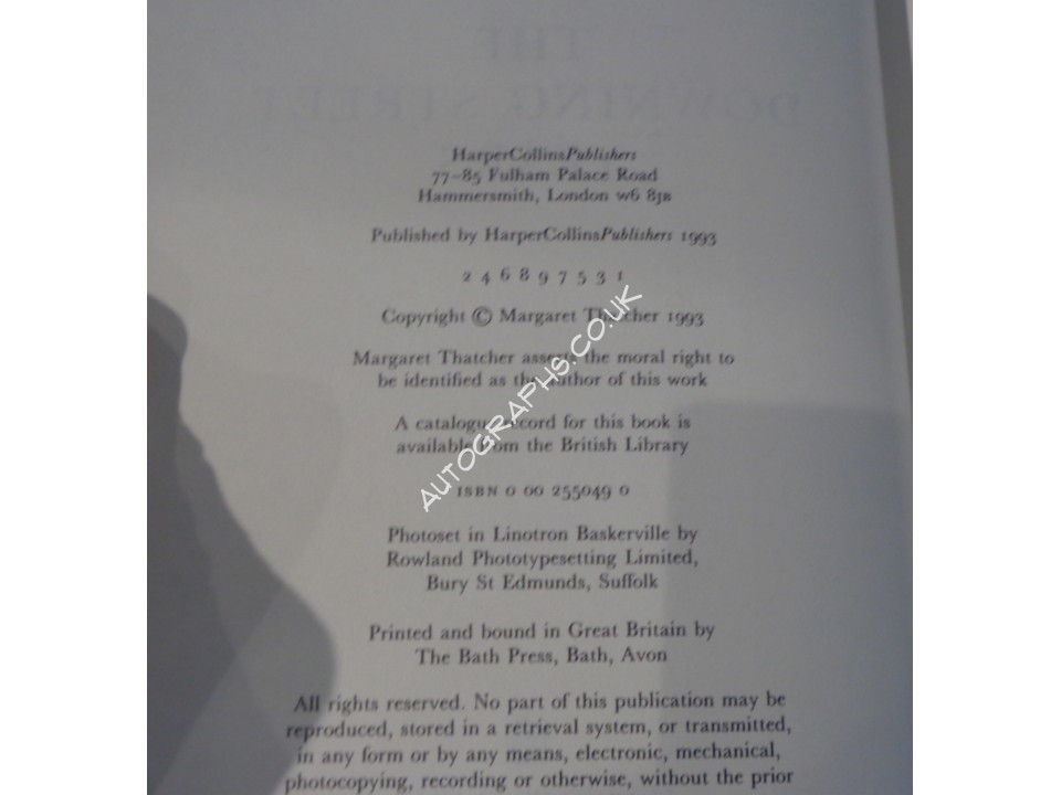 Margaret Thatcher Downing Street Years genuine signed authentic book. COA UACC Margaret Thatcher Downing Street Years genuine signed authentic book. COA UACC