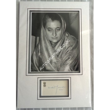 Indira Ghandi signed authentic signature autograph display. COA UACC