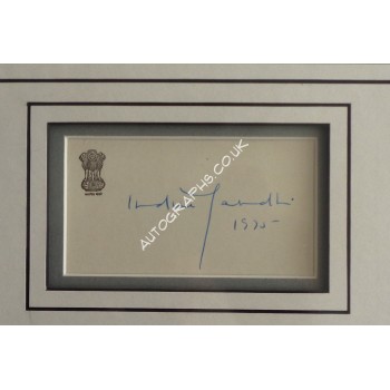 Indira Ghandi signed authentic signature autograph display. COA UACC