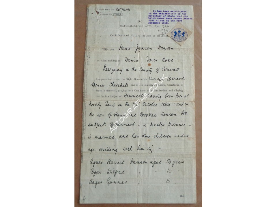 Winston Churchill authentic signed document 1911 genuine autograph. COA UACC