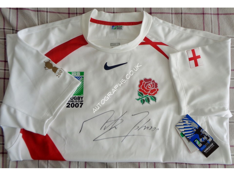 Martin Johnson rugby 2003 signed authentic signature autograph shirt. COA UACC