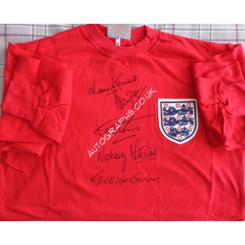 Geoff Hurst Peters Ball Stiles 1966 WC shirt signed authentic signature autograph. COA UACC