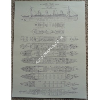 RMS Titanic Millvina Dean signed Repro deck plan authentic genuine signature. COA UACC
