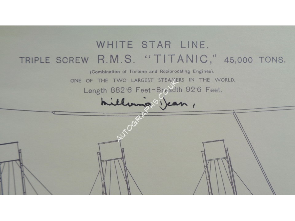 RMS Titanic Millvina Dean signed Repro deck plan authentic genuine signature. COA UACC RMS Titanic Millvina Dean signed Repro deck plan authentic genuine signature. COA UACC