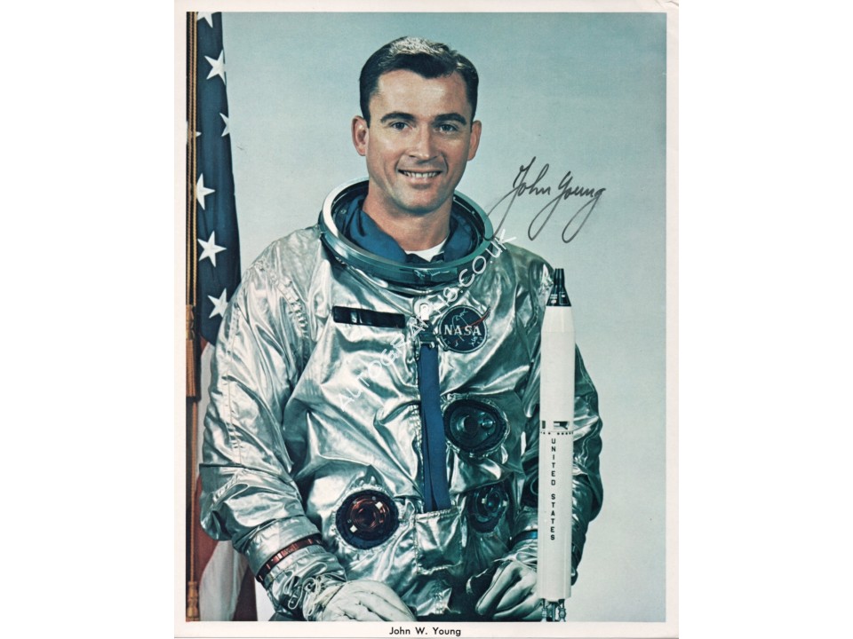 John Young Mercury Apollo signed genuine signature autograph NASA litho. COA UACC
