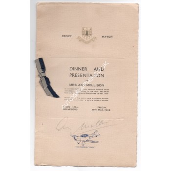 Amy Mollison Johnson signed genuine signature autograph menu. COA UACC