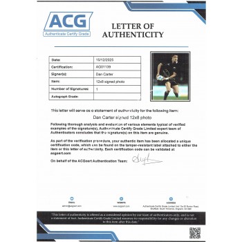 Dan Carter genuine signed photograph. COA UACC Dan Carter genuine signed photograph. COA UACC