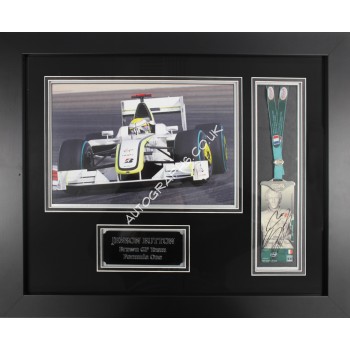 Jenson Button Brawn F1 genuine autograph signature signed pass display. COA UACC