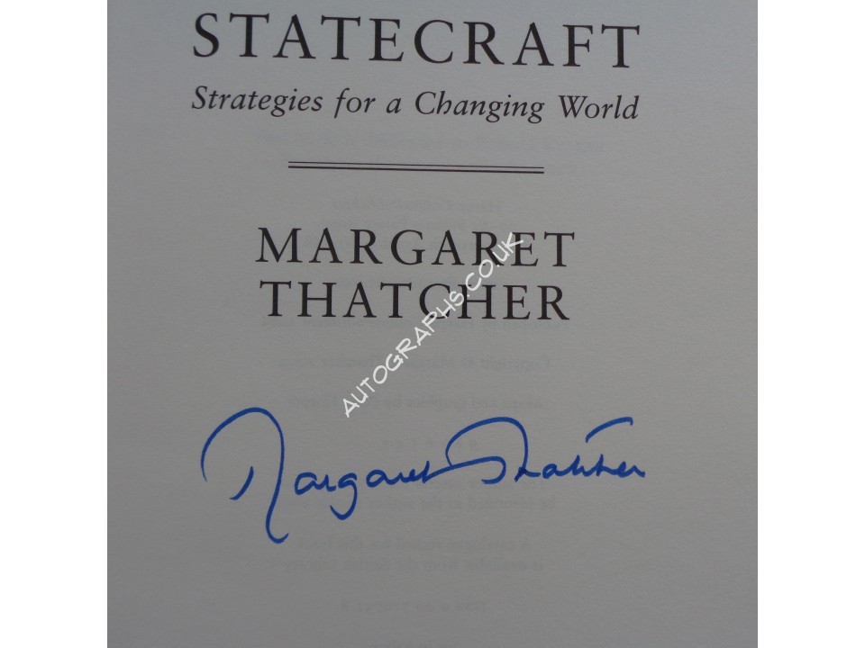 Margaret Thatcher PM authentic genuine signed autograph book Statecraft. COA UACC