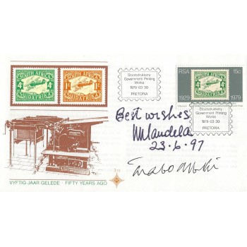 Nelson Mandela and Thabo Mbeki Signed South Africa Postal Cover. COA UACC