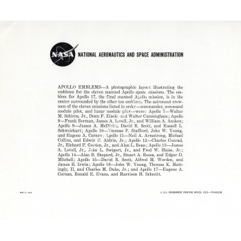 Al Worden Apollo 15 Signed NASA Kodak 8x10 Photo Of Mission Emblems. COA UACC