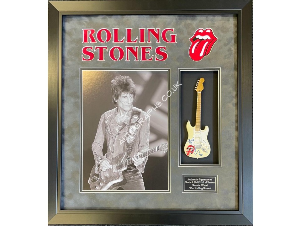 Ronnie Wood Rolling Stones genuine authentic autograph guitar signed display. COA UACC