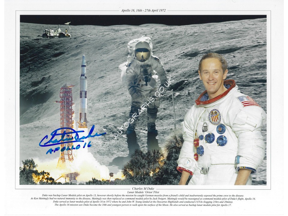 Charlie Duke Apollo 16 Moonwalker Signed 8x10 Photo 1. COA UACC