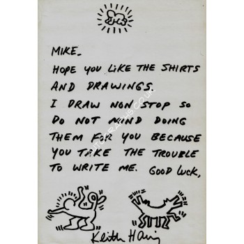 Keith Haring Sketch and Letter. COA UACC