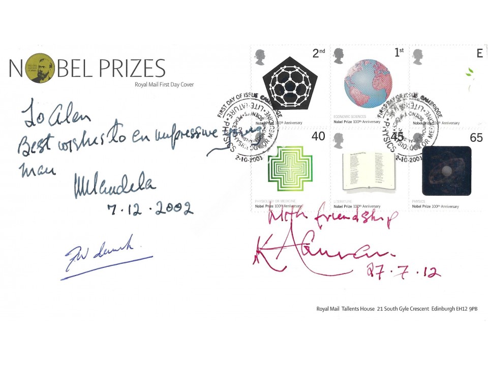 Nelson Mandela  F W De Clerk  KofiI Annan  Signed Postal Cover. COA UACC