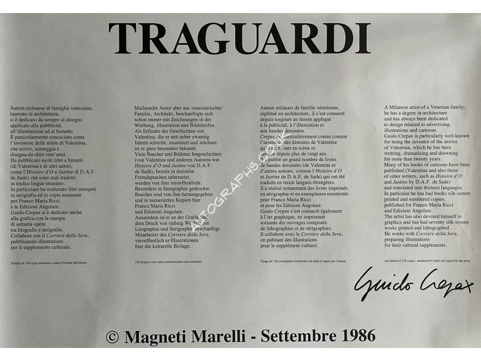 Guido Crepax Signed Lithograph. COA UACC