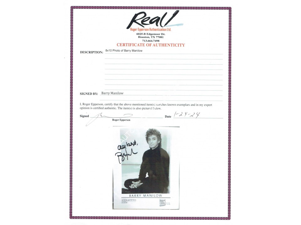 Barry Manilow Signed Photograph. COA UACC