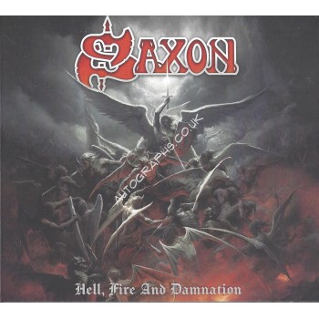 Saxon Signed Art Card CD Album Hell, Fire and Damnation. COA UACC