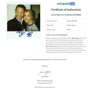 Britney Spears Signed Polaroid Photograph. Pre Certified ACOA