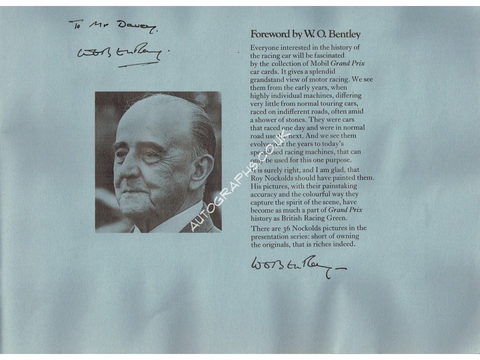 Walter Owen (WO) Bentley Signed Booklet. COA UACC
