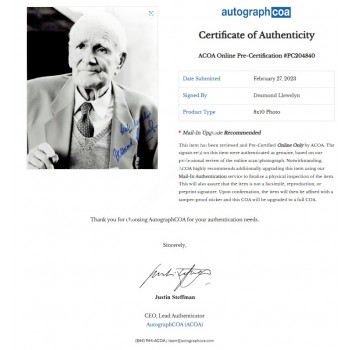Desmond Llewellyn Signed Photograph. COA UACC