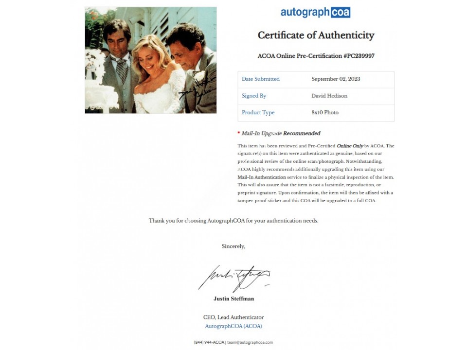 David Hedison Signed Photograph. COA UACC