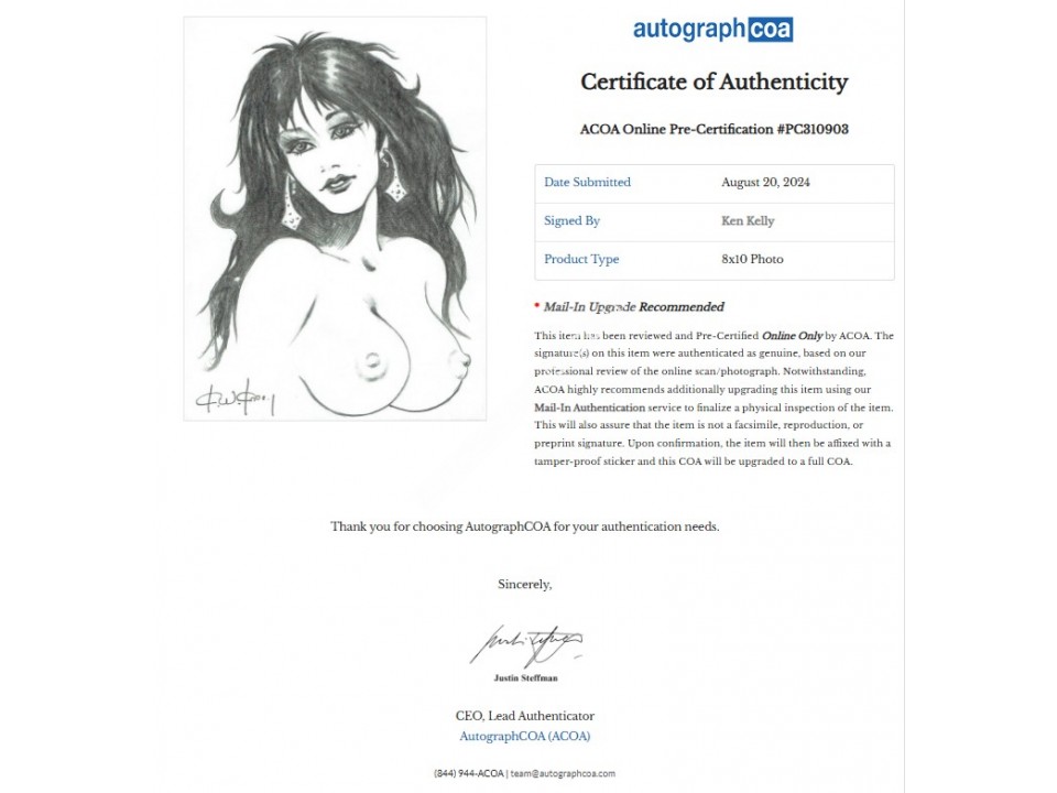 Ken Kelly Original Art. COA UACC