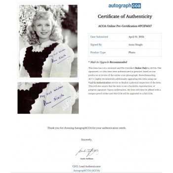 Anna Neagle Signed Photograph. COA UACC