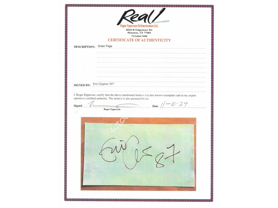 Eric Clapton Signature. COA UACC