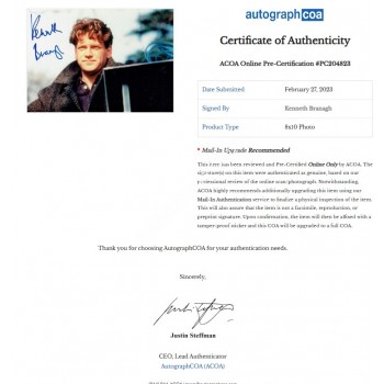 Kenneth Branagh Signed Photograph. COA UACC