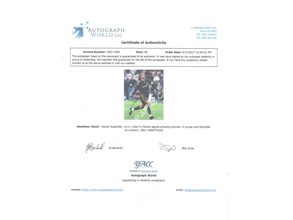 David Beckham Signed (Large) Photograph. COA UACC