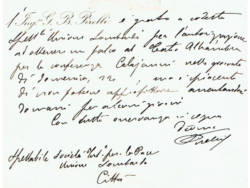 Giovanni Battista (Pirelli) - Signed Business Card. COA UACC Giovanni Battista (Pirelli) - Signed Business Card. COA UACC