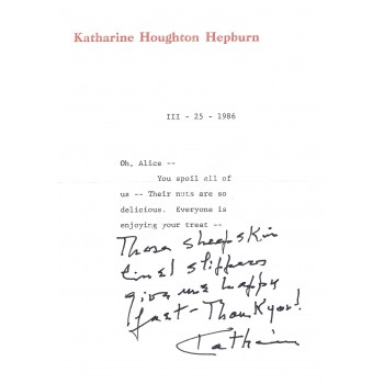 Katharine Hepburn Typed Hand Written and Signed Letter. COA UACC