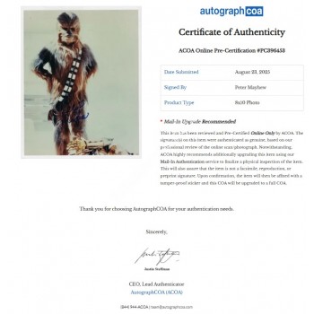 Peter Mayhew Signed Photograph. Pre Certified ACOA