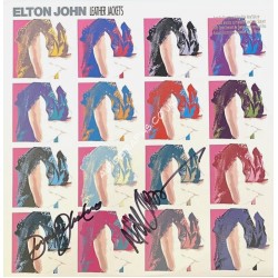 Nigel Olsson & Davey Johnstone Signed Elton John Leather Jacket Album Sleeve. COA UACC