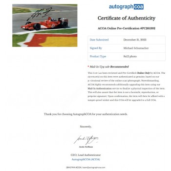 Michael Schumacher Signed Photograph ACOA