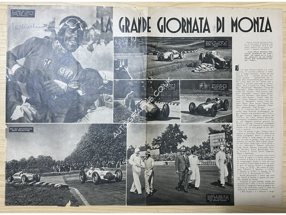 Tazio Nuvolari Signed Vintage Magazine Page